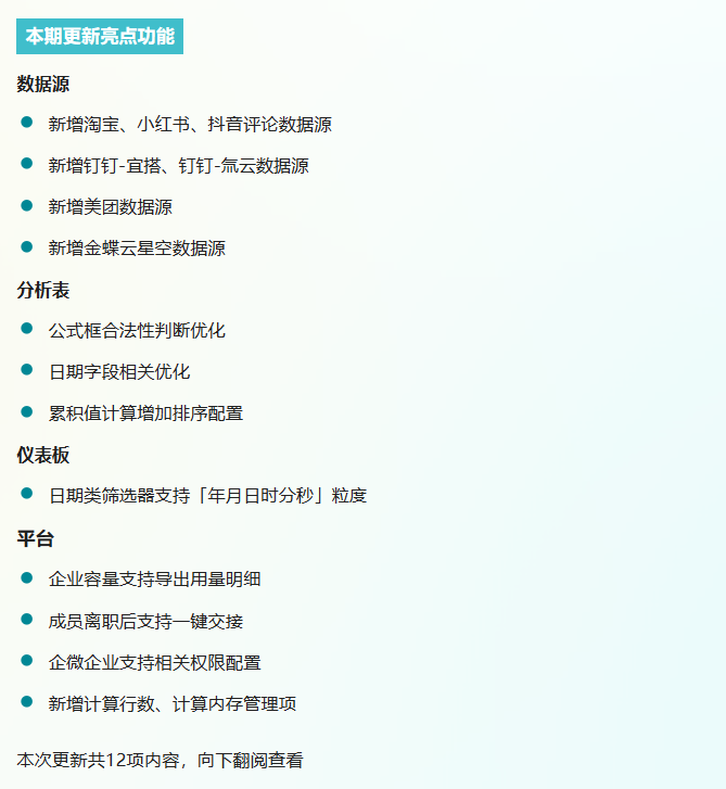 1月更新｜新增7个数据源，公式合法性判断及企业资源管理功能上线！——九数云BI插图