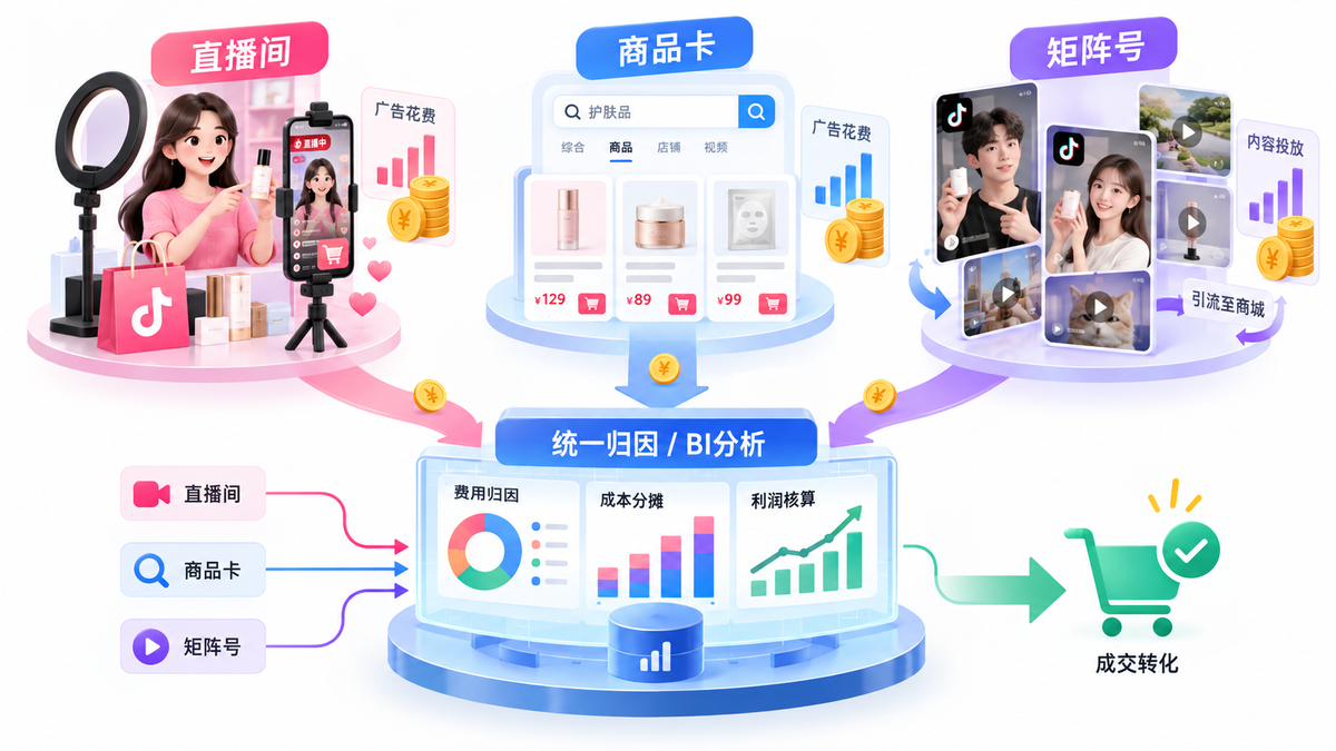抖音电商数据—抖音电商费用怎么分摊?一套方法算清直播间、商品卡、矩阵号真实利润插图 抖音电商数据—抖音电商费用怎么分摊?一套方法算清直播间、商品卡、矩阵号真实利润插图